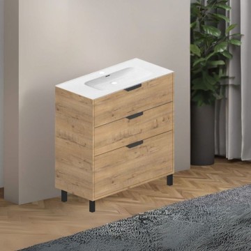 KIT MOBILE BAGNO TRIANA 80*45 CM CON 3 CASSETTONI COLORE ROVERE