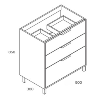 KIT MOBILE BAGNO TRIANA 80*45 CM CON 3 CASSETTONI COLORE ROVERE