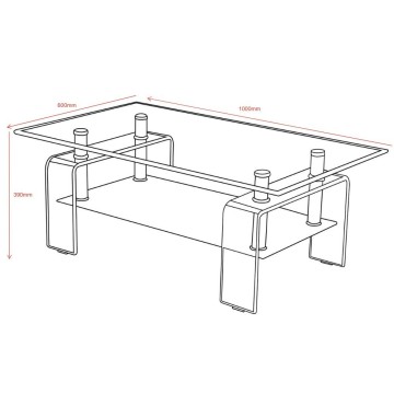 Tavolino con due ripiani in vetro Crystal 100x60x39h