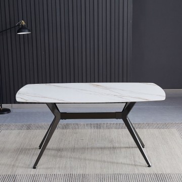 Tavolo fisso piano ceramica effetto marmo bianco lucido Callista 160x90x76H