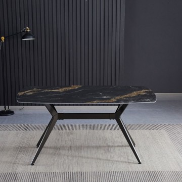 Tavolo fisso piano ceramica effetto marmo nero opaco Callista 160x90x76H