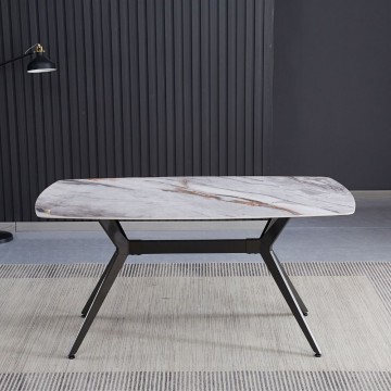 Tavolo fisso piano ceramica effetto marmo grigio chiaro lucido Callista 160x90x76H