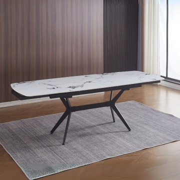 Tavolo allungabile piano ceramica effetto marmo bianco lucido Riley 160x90x76H