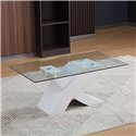 Tavolino da salotto Shiva piano in vetro e base bianca a incrocio 110x60x45H