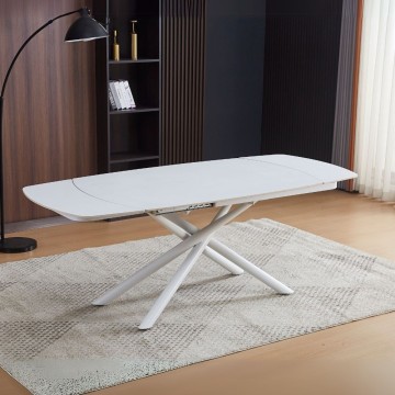 Tavolo allungabile piano ceramica effetto marmo bianco opaco Astrid 140x90x76H