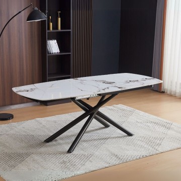 Tavolo allungabile piano ceramica effetto marmo bianco lucido Astrid 140x90x76H
