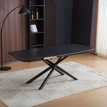 Tavolo allungabile piano ceramica effetto marmo nero opaco Astrid 140x90x76H