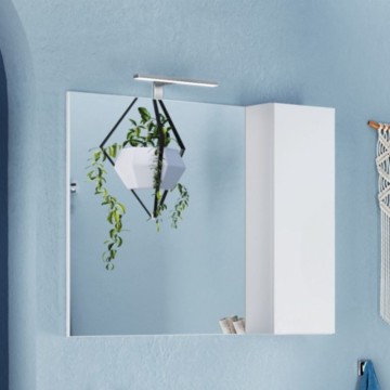 Specchiera da bagno con pensile 1 anta e luce a LED bianco lucido Basic