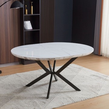 Tavolo rotondo allungabile Evelina piano effetto marmo bianco lucido 120x120x76H