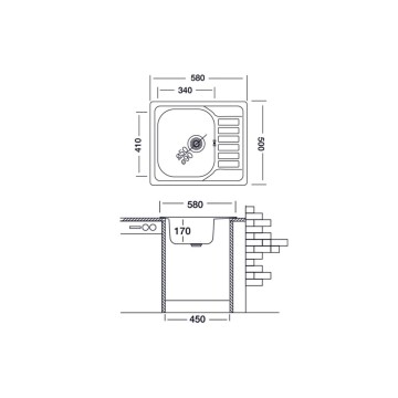 Lavello monovasca reversibile in acciaio inox 58x50 cm - Rondo' EC196