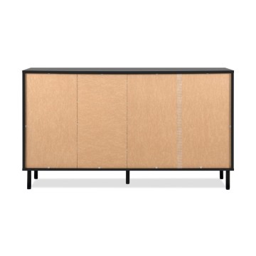 Madia moderna 3 ante e 4 cassetti nero con listelli rovere Monza 51C 160x40x90H