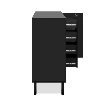 Madia moderna 3 ante e 4 cassetti nero con listelli rovere Monza 51C 160x40x90H