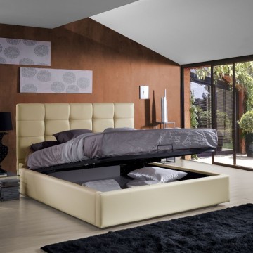 Letto matrimoniale contenitore ecopelle crema Prima 174x208x107H