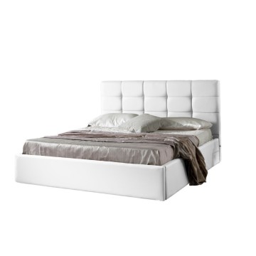 Letto matrimoniale contenitore ecopelle bianco Prima 174x208x107H