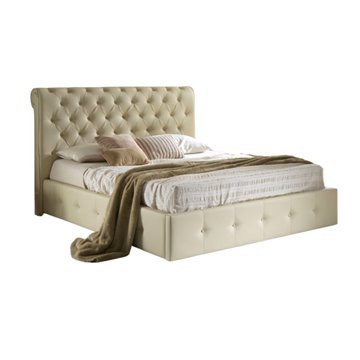 Letto matrimoniale con contenitore e testiera colore crema - Peninsula