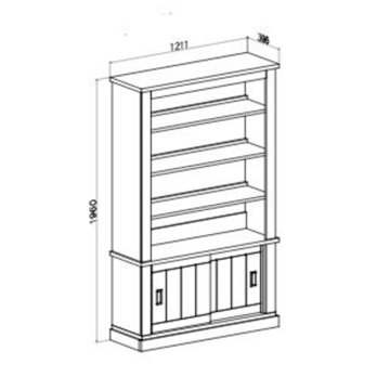 Credenza Libreria colore pino bianco e rovere 3 ripiani e 2 ante scorrevoli AnthonyIII 121.5x39,6x196H