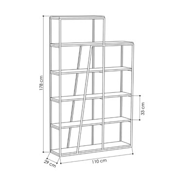 Libreria Pal antracite con 5 ripiani 110x29x178H- Design moderno e funzionale