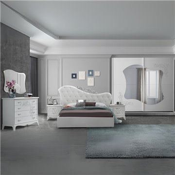 Camera da letto Marsida bianco larice con armadio scorrevole serigrafato - Eleganza e funzionalità per la tua zona notte