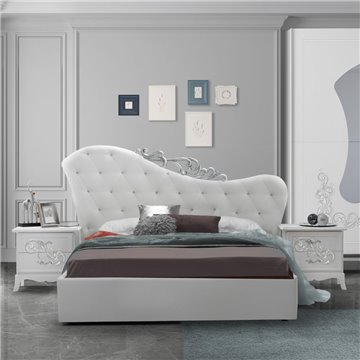 Camera da letto Marsida bianco larice con armadio scorrevole serigrafato - Eleganza e funzionalità per la tua zona notte