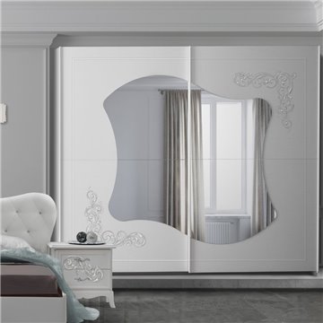 Camera da letto Marsida bianco larice con armadio scorrevole serigrafato - Eleganza e funzionalità per la tua zona notte