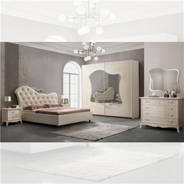 Camera da letto Marsida beige con armadio scorrevole serigrafato - Eleganza e funzionalità per la tua zona notte