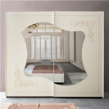 Camera da letto Marsida beige con armadio scorrevole serigrafato - Eleganza e funzionalità per la tua zona notte