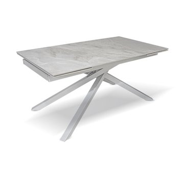Tavolo allungabile con top in ceramica colore grigio chiaro lucido con gambe argento - Nefti