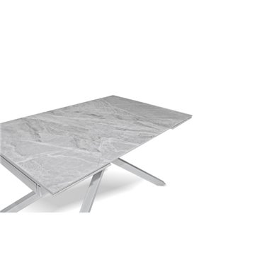 Tavolo allungabile con top in ceramica colore grigio chiaro lucido con gambe argento - Nefti