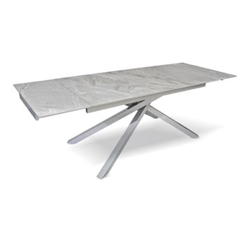 Tavolo allungabile con top in ceramica colore grigio chiaro lucido con gambe argento - Nefti