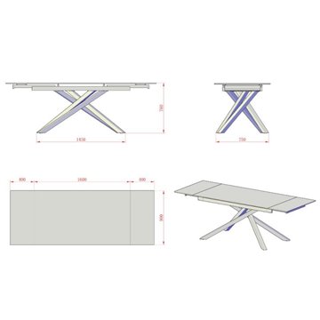 Tavolo allungabile con top in ceramica colore grigio chiaro lucido con gambe argento - Nefti