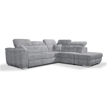 Divano Angolare Carovigno con Penisola destra e Pouff Contenitore 270x240x75H - Comfort e Design in Tessuto Teddy Grigio