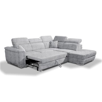 Divano Angolare Carovigno con Penisola destra e Pouff Contenitore 270x240x75H - Comfort e Design in Tessuto Teddy Grigio