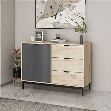 Madia Esta rovere chiaro e antracite con effetto cannettato 120x45x90H