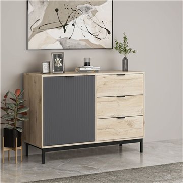 Madia Esta rovere chiaro e antracite con effetto cannettato 120x45x90H