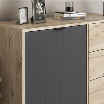 Madia Esta rovere chiaro e antracite con effetto cannettato 120x45x90H