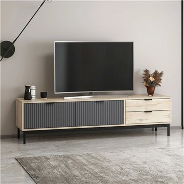 Mobile porta TV Esta rovere chiaro e antracite con effetto cannettato 180x35x47H