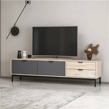 Mobile porta TV Esta rovere chiaro e antracite con effetto cannettato 180x35x47H