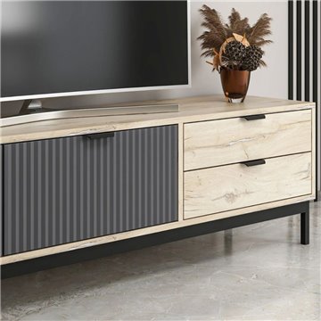 Mobile porta TV Esta rovere chiaro e antracite con effetto cannettato 180x35x47H