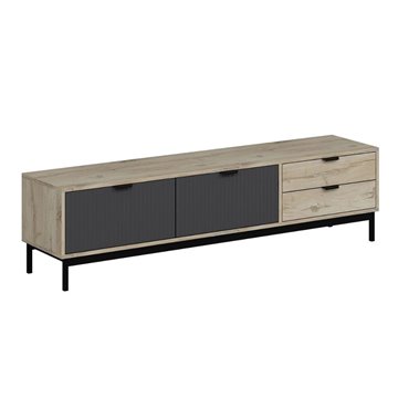Mobile porta TV Esta rovere chiaro e antracite con effetto cannettato 180x35x47H