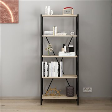 Libreria nera e rovere Axel 62x26x150H - Stile industriale e funzionalità per ogni ambiente