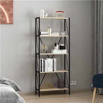 Libreria nera e rovere Axel 62x26x150H - Stile industriale e funzionalità per ogni ambiente