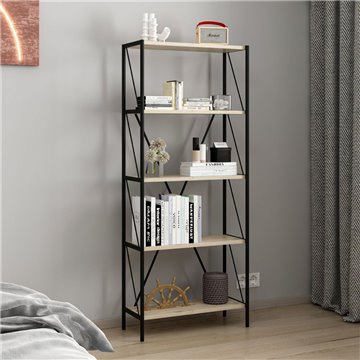 Libreria nera e rovere Axel 62x26x150H - Stile industriale e funzionalità per ogni ambiente