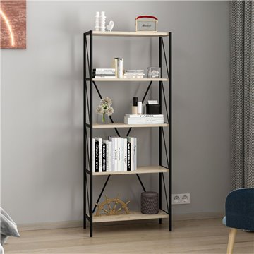 Libreria nera e rovere Axel 62x26x150H - Stile industriale e funzionalità per ogni ambiente