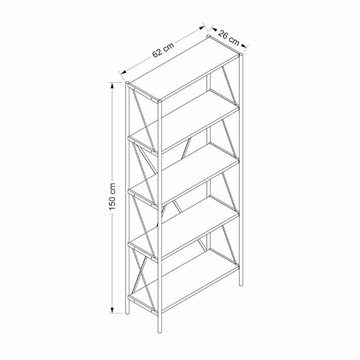 Libreria nera e rovere Axel 62x26x150H - Stile industriale e funzionalità per ogni ambiente