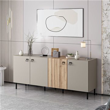 Madia Mila cashmere e rovere 180x47x75H - Eleganza e contrasto per un living raffinato