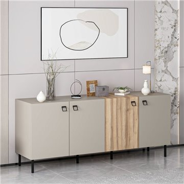 Madia Mila cashmere e rovere 180x47x75H - Eleganza e contrasto per un living raffinato