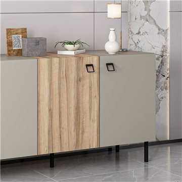 Madia Mila cashmere e rovere 180x47x75H - Eleganza e contrasto per un living raffinato