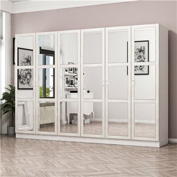 Armadio Kale 6 ante battenti bianco con specchi 270x52x190H - Eleganza e capienza