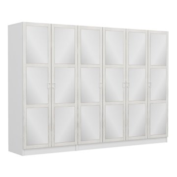 Armadio Kale 6 ante battenti bianco con specchi 270x52x190H - Eleganza e capienza