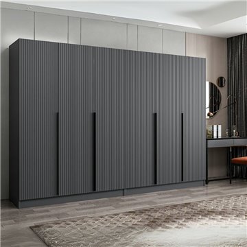 Armadio Kale 6 ante battenti effetto cannettato antracite 270x52x210H - Eleganza e capienza